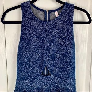 Navy Blue Silver Floral Dress Cutout in Front